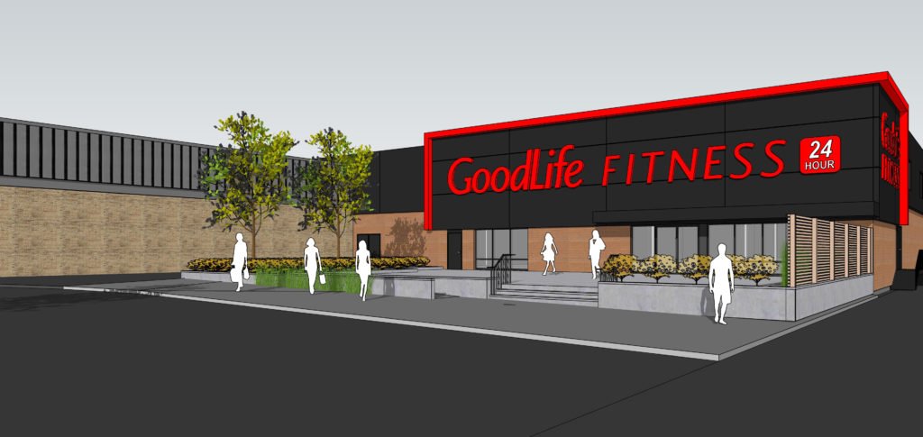 Rendering of new 50,000sf GoodLife Fitness location at Hazeldean Mall, Kanata